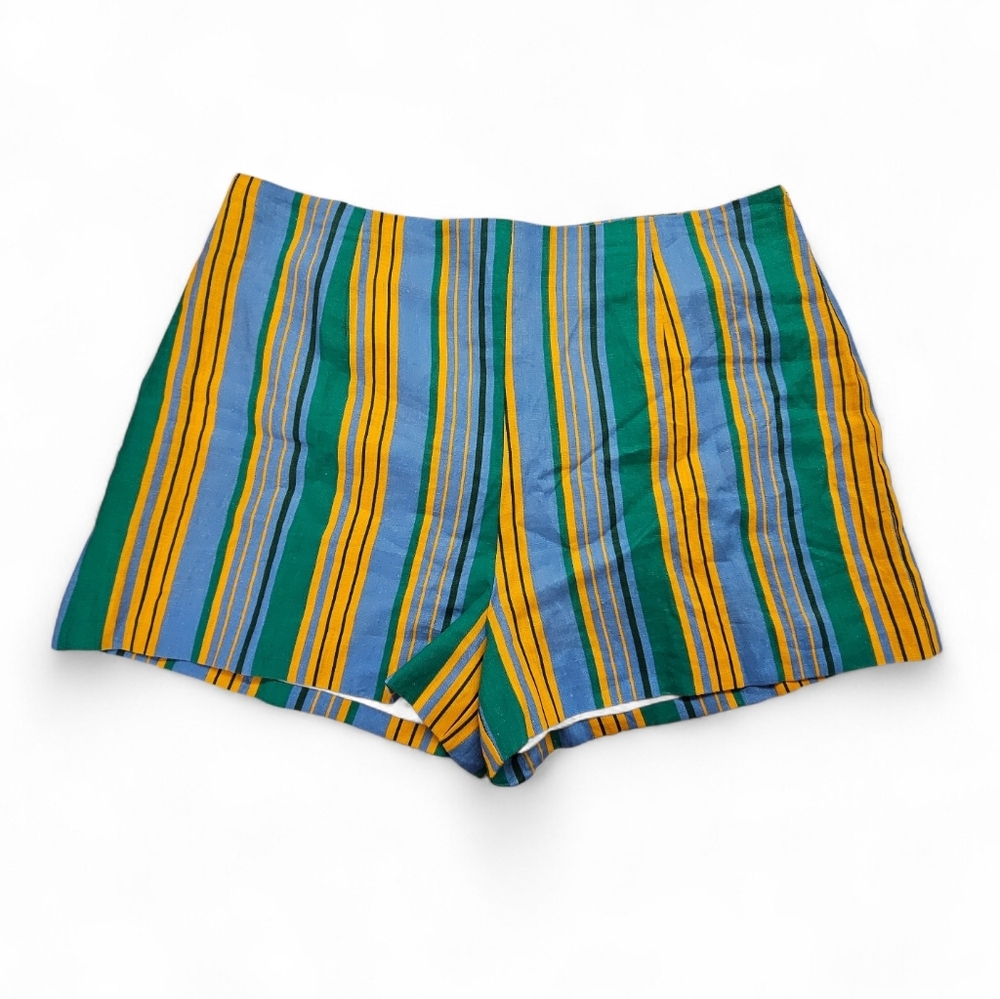 Staud Oscar Striped Linen Shorts In Blue And Orange Ibiza Stripe Size 16 NWT - Picture 6 of 14